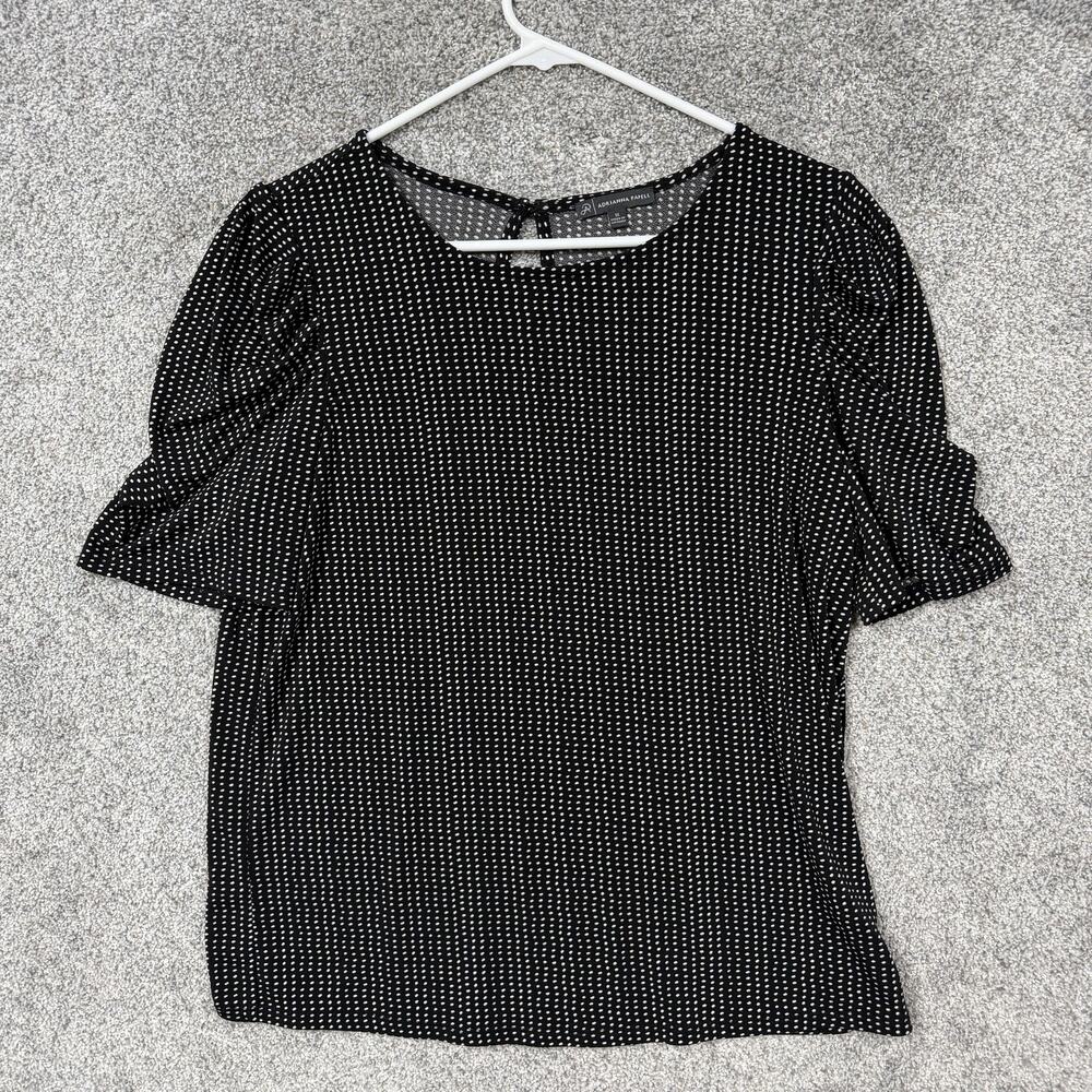Adrianna Papell Top Womens M Black Polka Dot Puff Sleeve Preppy Office Siren Mod